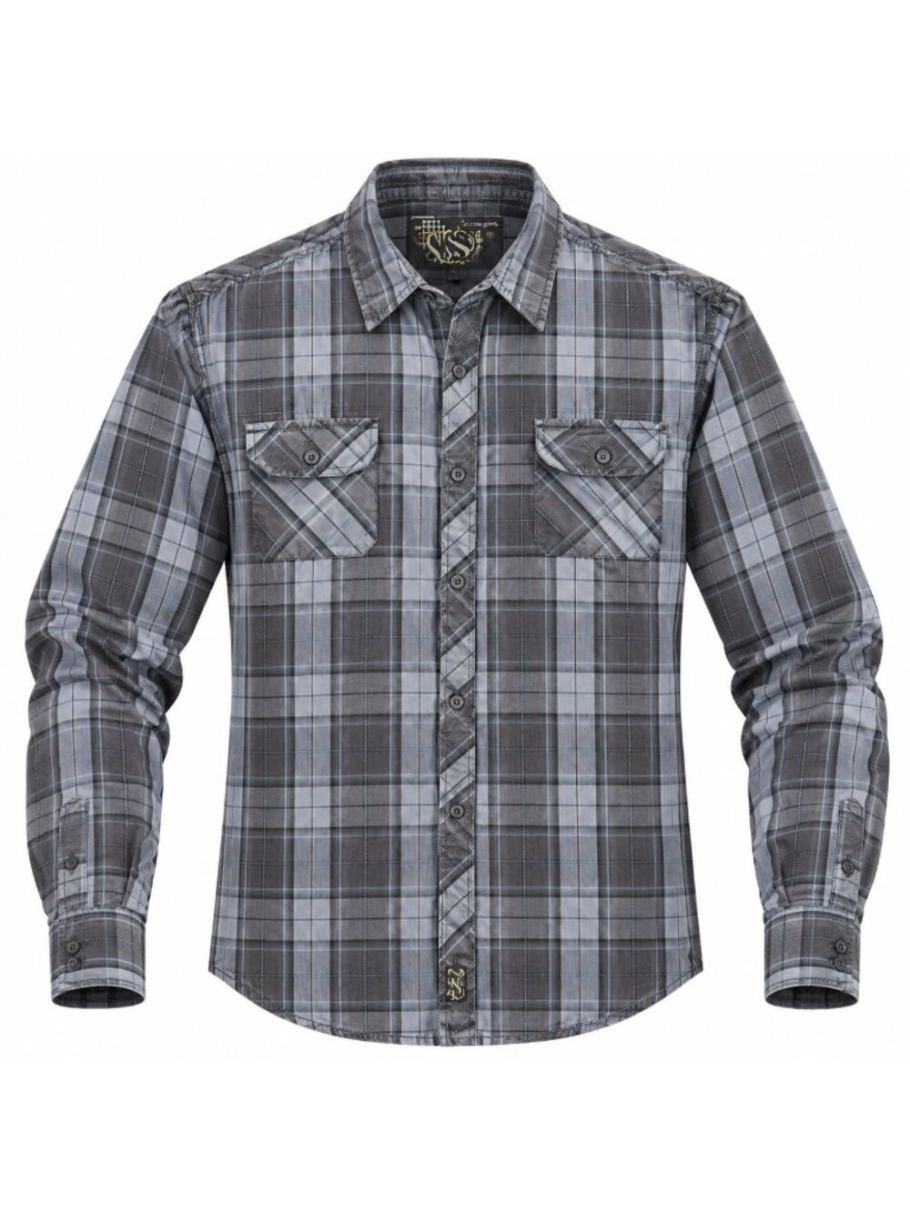 NSS Men's Dress Shirt Long Sleeve Gray Blue Plaid XL 34/35